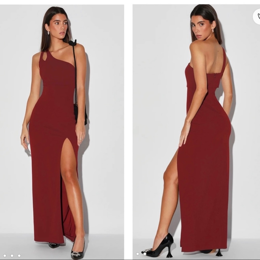 Lulus Simply Beautiful Burgundy One-Shoulder Cutout
Maxi Dress Size Small